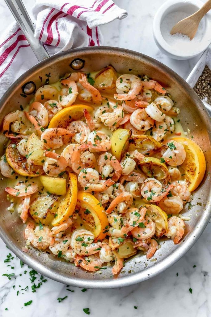 Citrus shrimp in a pan